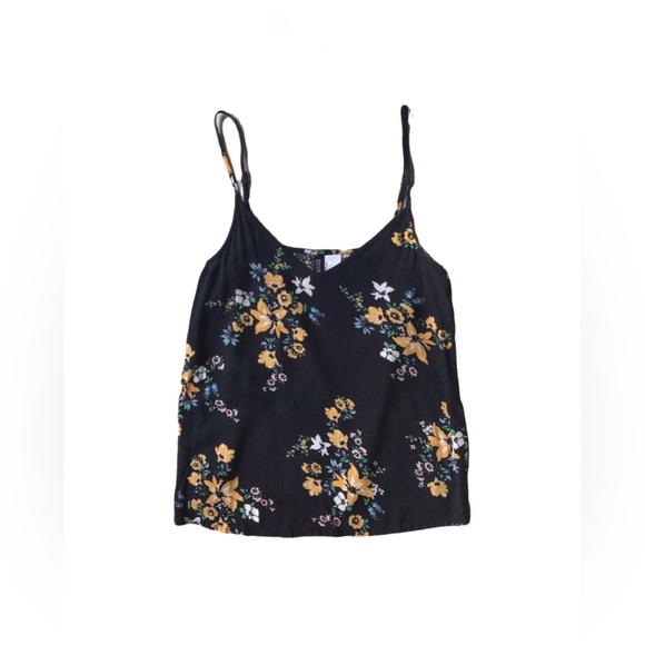 Divided Tops - Black and Yellow Floral Women's Tank Top - S (size 2)